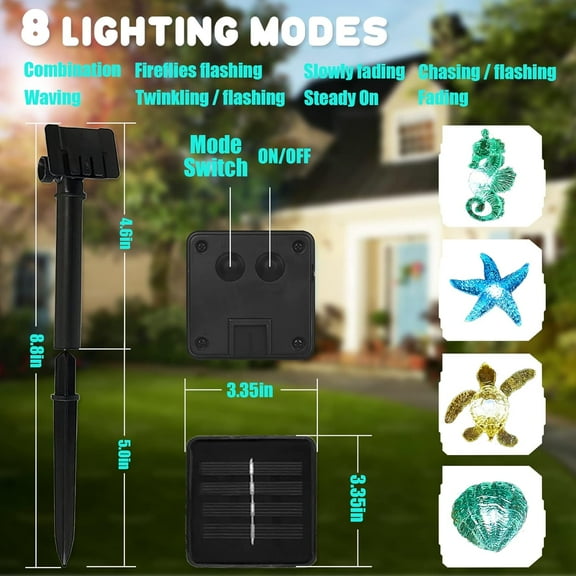 EFEMF-Coastal Solar String Lights Outdoor Garden Lights Marine Life Solar Fairy Garden Lights for Outside 14ft 40LED Waterproof Turtle Seahorse Starfish Clam Beach House Nautical String Lights Yard D