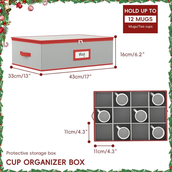 EFEMF-Coffee Mug Storage Box, China Cup Storage Organizer Containers Hard Shell Stackable with Dividers Holds 12 Coffee Mugs and Tea Cups