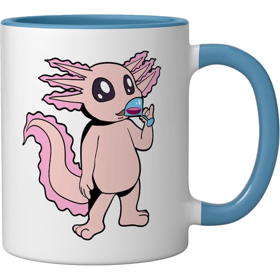 EFEMF-Comic axolotl enjoys a glass of wine - wine drinker Ceramic Mug, Blue/White
