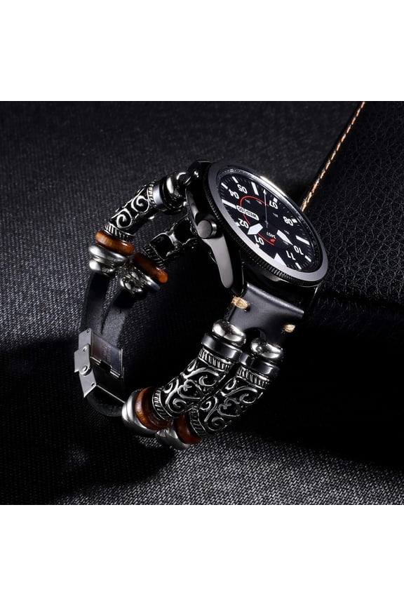 -Compatible with Samsung Galaxy Watch 7&FE&6&5&4&3 Band/40mm 44mm/Watch 5 Pro/Watch 6&4 Classic 43mm/47mm/42mm/46mm/Active 2/Garmin Venu, 20mm Leather Bracelet Metal Buckle Strap for Women&Men