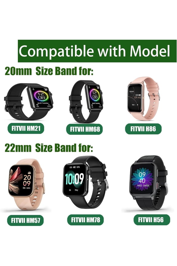 -Compatible for FITVII Fitness Tracker Bands, 18mm, 20mm, 22mm Stretch Elastics Nylon Adjustable Replacement Strap Accessories