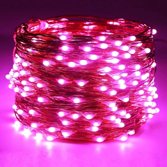 EFEMF-Copper Wire 66 Ft 200 LED USB Fairy String Lights with On/Off Switch, Pink