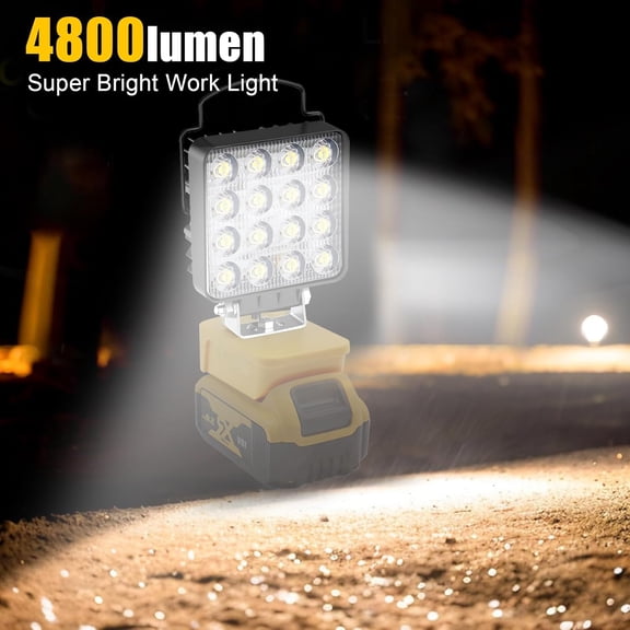 EFEMF-Cordless 20V Max LED Work Light for Dewalt 20v Battery, 48W 4800LM Flood Flashlight with 2 Modes Setting & 110 Degree Pivoting, Battery LED Light for Outdoors and Job Site Lighting