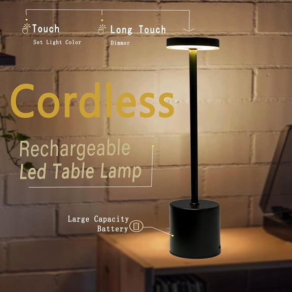 EFEMF-Cordless Table Lamp, 2 Pack Rechargeable Table Lamp, 3 Color Stepless Dimming Up, Battery Operated Portable LED Desk Lamp, Outdoor Table Light for Restaurant/Dinner/Patio/Bars/Bedroom (White)