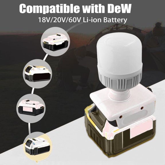 EFEMF-Cordless Work Light for Dewalt 20V with LED Bulb, 12W 1300LM Protable LED Flood, 6500K Cool White Light for Indoor Outdoor Use(Battery Not Included)