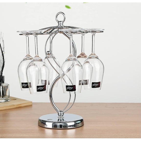 EFEMF-Countertop Metal Wine Glass Holder - Vertical Display Rack for Bar Kitchen Table, Offers 6 Glasses, Silver