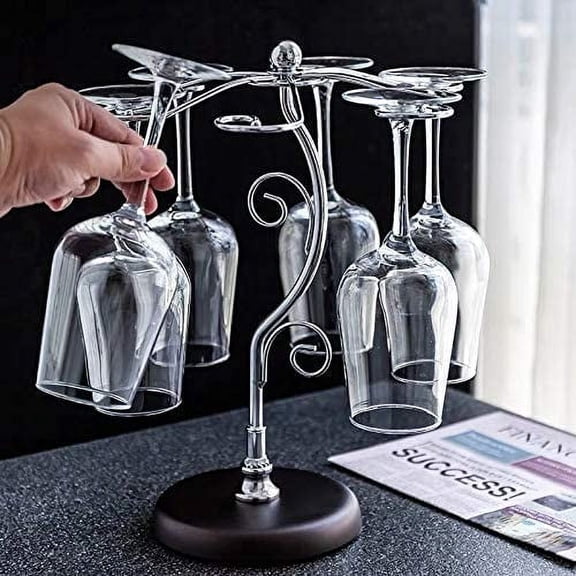 EFEMF-Countertop Wine Glass Holder Tabletop Stemware Storage Rack Air Drying System Kitchen Bar Storage Desktop Goblet Rack Metal Glasses Display Stand (13.7in*10.2in*5.9in)
