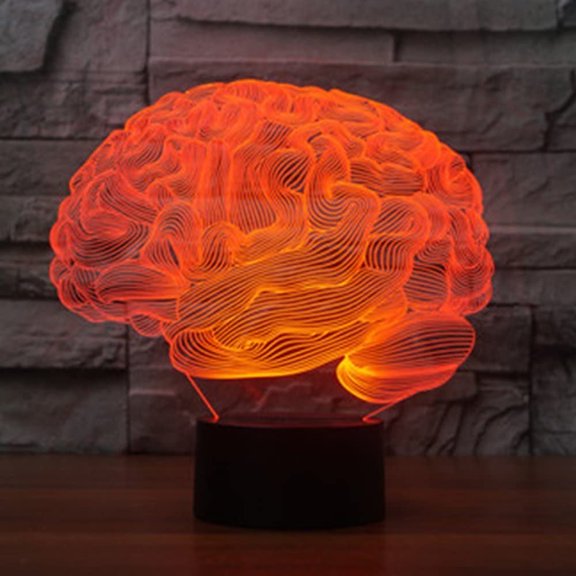EFEMF-Creative 3D Brain Night Light 16 Colors Changing USB Power Remote Control Touch Switch Decor Lamp Optical Illusion LED Table Desk Lamp