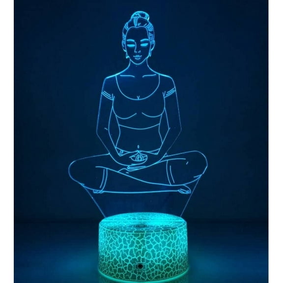 EFEMF-Creative 3D Yoga Meditation Night Light 16 Colors Changing USB Powered Remote Control Touch Switch Decor Lamp Optical Illusion LED Table Desk Lamp