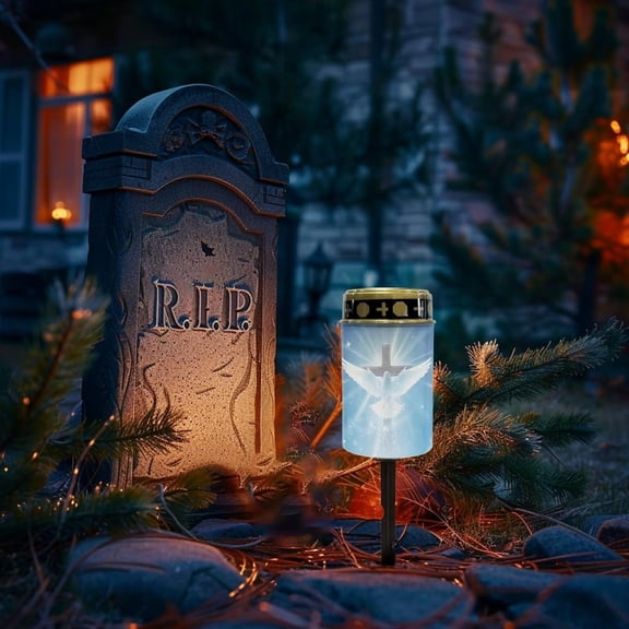 EFEMF-Cross Outdoor Solar Lights - Waterproof Grave Stake Lights - Solar Powered Lantern - Blue Dove of Peace Cross