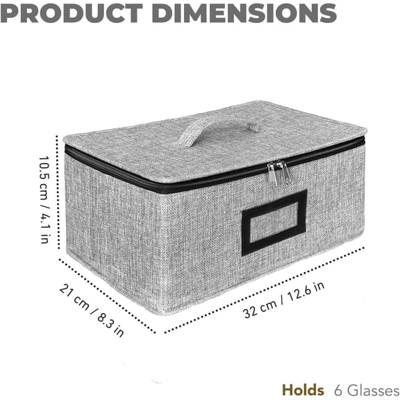 EFEMF-Cup and Mug Storage Box with Dividers Stackable Hard Shell Organizer with Zipper Lid and Handles, Holds 6 Coffee Mugs or Tea Cups, Ideal for Moving and Packing(Grey)