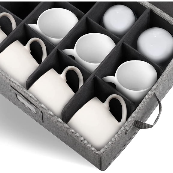 EFEMF-Cup and Mug Storage Box with dividers,protects for 12 Coffee Mugs and Tea Cups,Hard Shelled for glassware moving (Cups Storage)