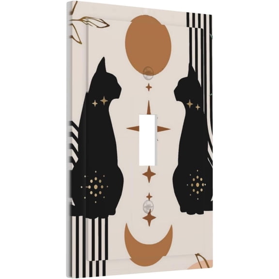 EFEMF-Cute Mid Century Abstract Black Boho Moon Cat Single Toggle Light Switch Plates Outlet Covers Decorative Electrical Wall Plate Receptacle Switchplate Decorate Plug Cover Living Room Bathroom De