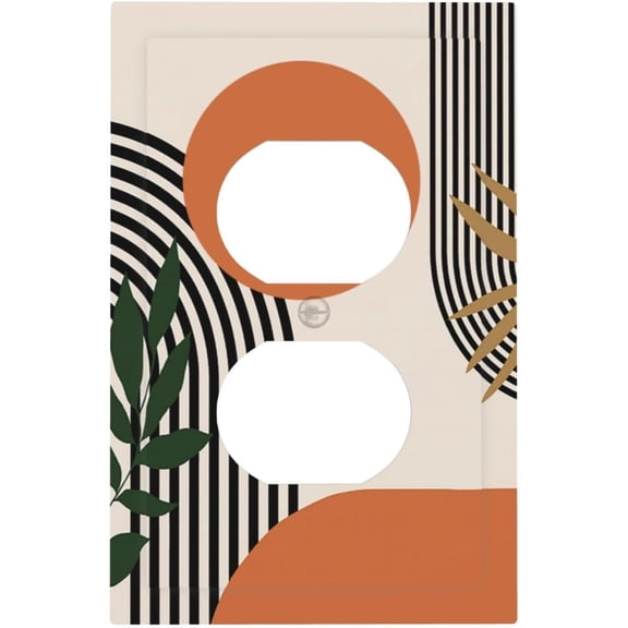 EFEMF-Decorative Art Boho Sun Receptacle Wall Plate 1 Gang Duplex Outlet Covers Orange/Red Chic Mid Century 70s Minimalist Aesthetic Bohemian Abstract Sunset Light Switch Plug Socket Faceplate Covers