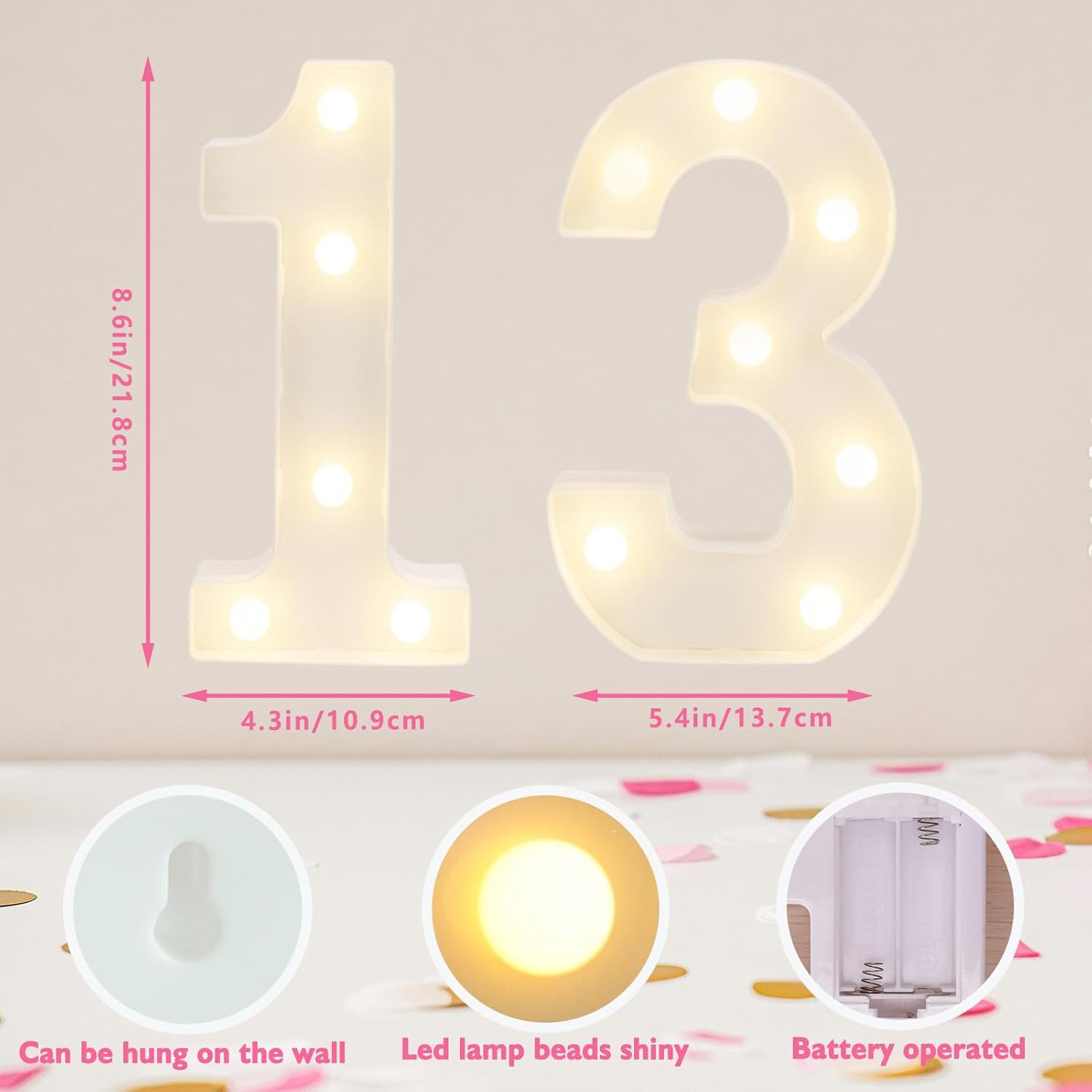 EFEMF-Decorative Led Light Up Numbers, 13th Birthday Decorations, Warm ...