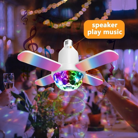 EFEMF-Disco Ball Light Bulb with Bluetooth Speaker,25W RGBW Electric Multicolor Changing,Sound Activated,Remote Control,E26/E27 Base Use for Indoor Party,Wedding,Halloween