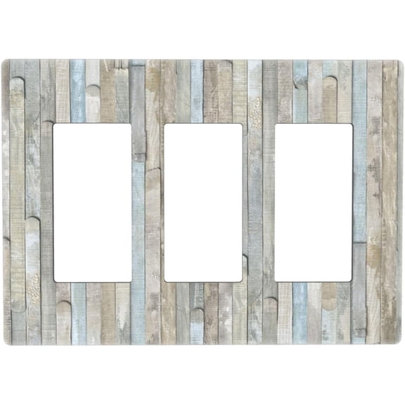 EFEMF-Distressed White/Gray Wooden Plank Decorative Decorator Light Switch Cover Plate 3 Gang Western Kitchen Farmhouse Rustic Barn GFCI Switch Face Wallplate Rocker Receptacle Outlet Cover Dimmer Sc