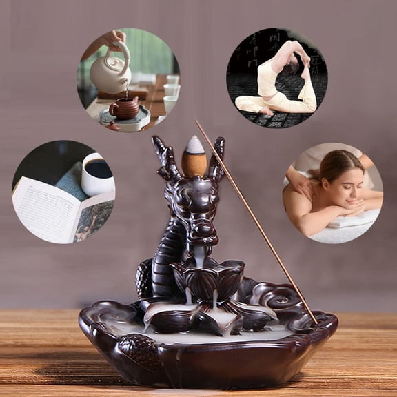 EFEMF-Dragon Incense Waterfall Burner Ceramic Backflow Incense Holder Set with Incense Cones and Incense Sticks, Dragon Ornament for Home Dcor
