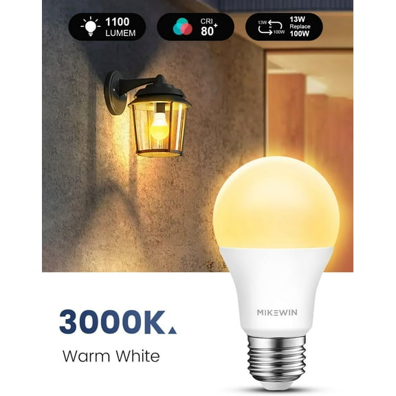 EFEMF-Dusk to Dawn Light Bulbs Outdoor, 3000K Warm White, 12W(100W Equivalent) Auto ON/Off Light Sensor LED Lighting Bulb for Wall Lantern, Porch, Boundary, Garage, Patio, Front Door, 4 Pack