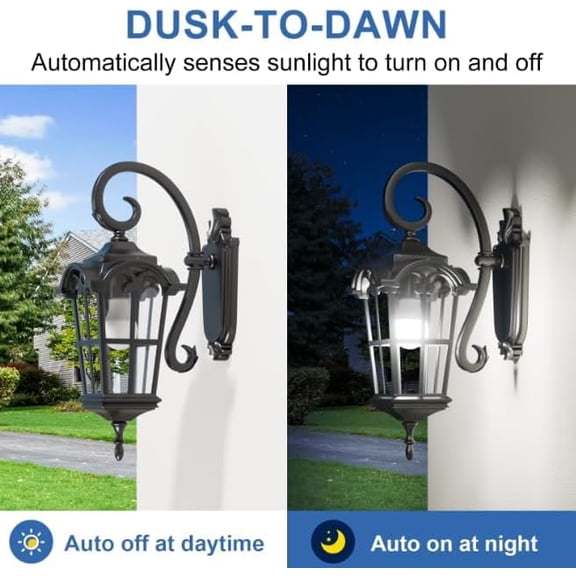 EFEMF-Dusk to Dawn Light Bulbs Outdoor, Light Sensor A19 LED Light Bulb, Automatic on/Off Photocell Bulb for Outdoor Porch Lighting, 60W Equivalent, Energy Efficient 9W, Daylight 5000K,E26 Base, 2 Pa