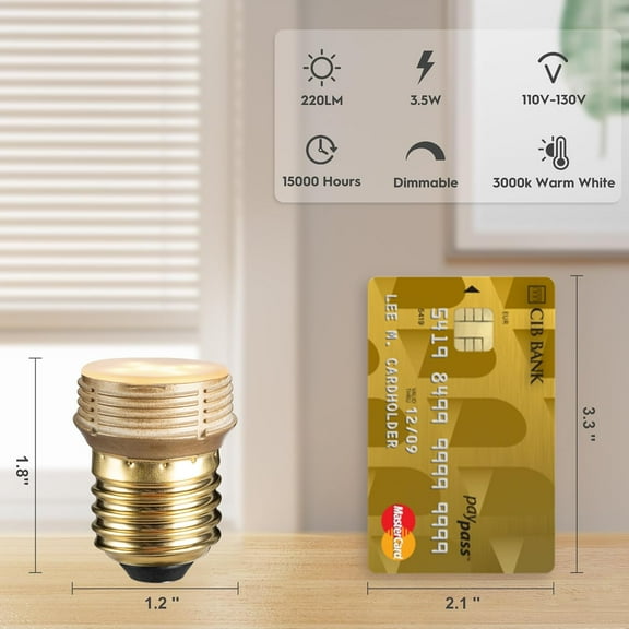 EFEMF-E26 LED Bulb 40W Equivalent, Uses 3.5 Watt 3000K Warm White, Mini Spotlight Indoor with Dimmable 220 Lumens, Filament-Free Small Edison Bulbs, LED Lights for Bedroom, Ceiling Fixtures, 2 Pack