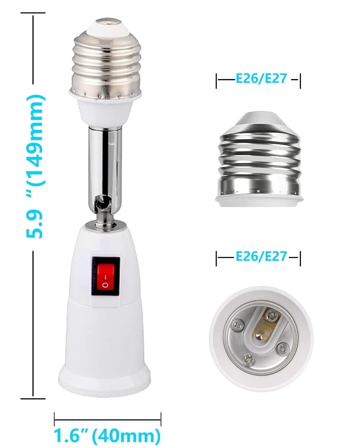 EFEMF-E26 Light Socket Extender with On/Off Switch - 4.5 Inch 180 ...