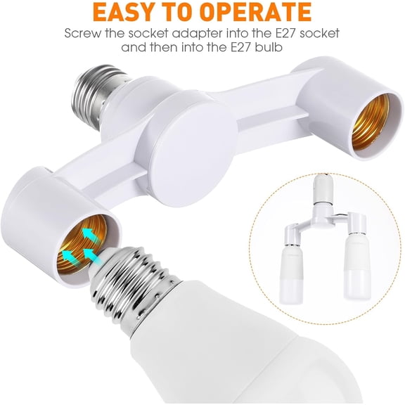 EFEMF-E27 Light Socket Splitter Adapter Double Heads Lamp Holder Converter for Led Bulbs Fire-Resistant Pbt Material Ideal for Home Office Workshop 7.08X3.93X1.18 Inch
