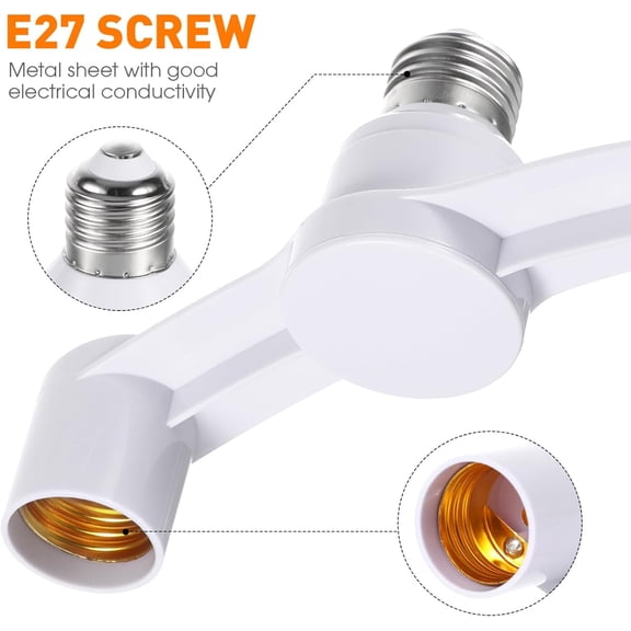EFEMF-E27 Light Socket Splitter Adapter Lamp Socket Converter Double Head Splitter Adapter Pbt Fire Resistant Material for Home Office Corridor Workshop Use