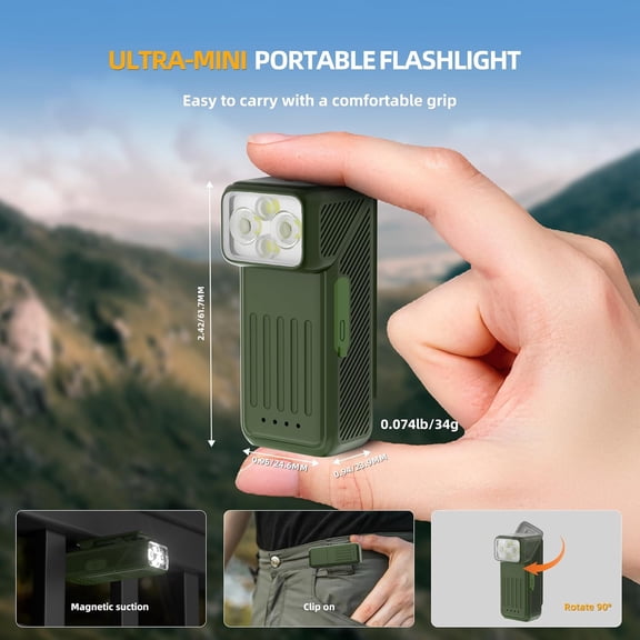 EFEMF-EDC Flashlight Rechargeable Clip-On Light with 90 Rotatable Head, 200-Lumen Mini Flashlight Hands-Free Pocket Light, with 10 Lighting Effects, Magnetic for Camping, Emergency, Running