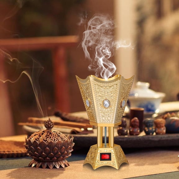 EFEMF-Electric Bakhoor Burner for Home Metal Incense Holder Aromatherapy Oud Burner Electric Incense Censer Southeast Asian Middle Eastern Style