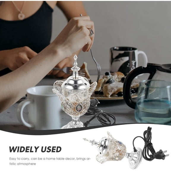 EFEMF-Electric Incense Burner Metal Bakhoor Burner Middle Eastern Style Tabletop Electric Censer for Home Office Yoga Spa Aromatherapy Decor (Silver)