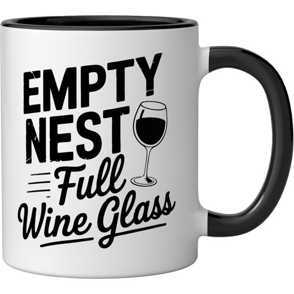 EFEMF-Empty Nest Full Wine Glass Empty Nester Ceramic Mug, Black/White