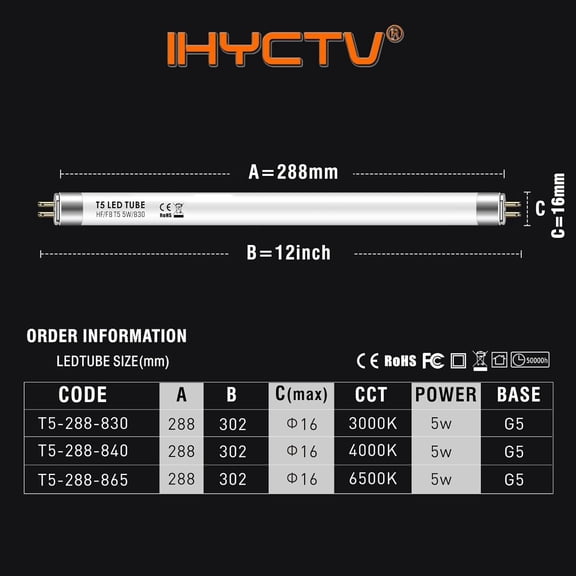 EFEMF-F8T5 T5 LED Bulbs 12 Inch, G5 5W 3000K 685lm, LED Replacement for Fluorescent Tubes, Warm White, Plug-and-Play, Pack of 4