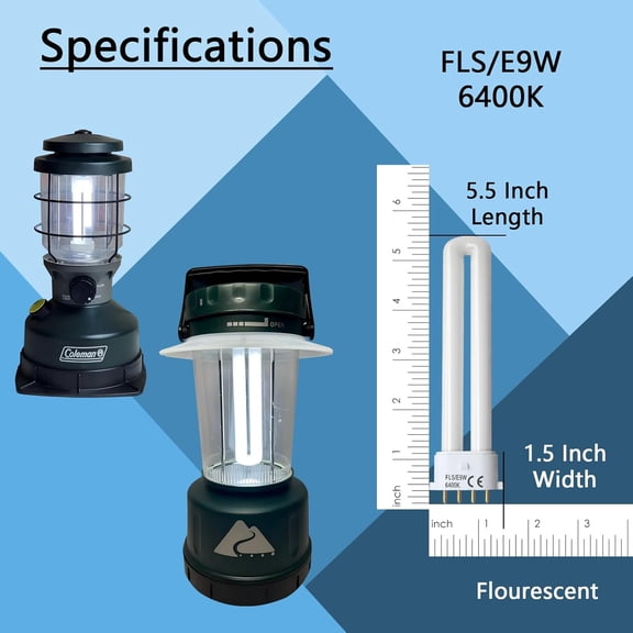 EFEMF-FLS/E9W 6400K Camping Lantern Bulb,Replacement for 9W Fluorescent Bulb,4 Pin 2G7 Base,5.5 inch Special Size,6400K(2PACK)