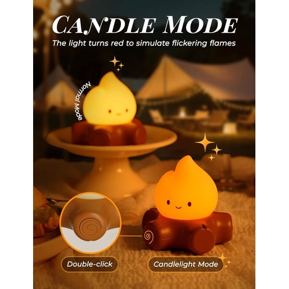 EFEMF-Fake Campfire Lamp, Ambient Lighting, Desk Accessories, Portable Rechargeable Night Light, Candlelight Mode Mood Lighting, Bedroom, Desktop, Camping Decor, Cute Gifts
