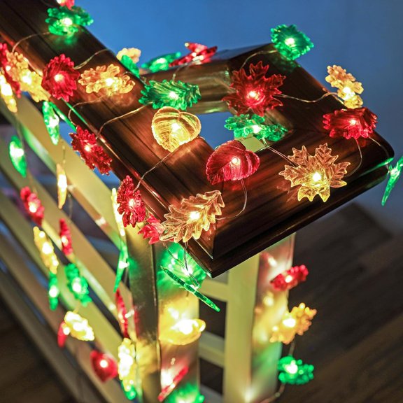 EFEMF-Fall Leaf Lights Thanksgiving Fairy String Lights Harvest Decorative Lights Maple Oak Decor 10ft 30LED USB Plug in or Battery Power Lights for Home Bedroom Autumn Wreath Tree Dcor