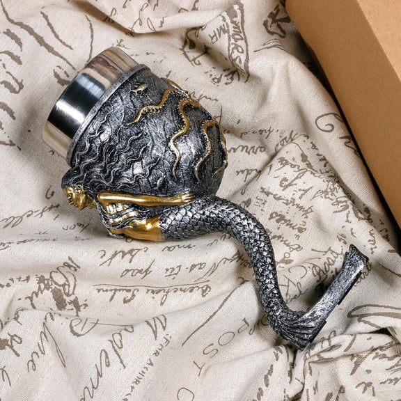 EFEMF-Fantasy Mermaid Octopus Wine Goblet - Sparkling Silver Tail Chalice Cup - 7oz Stainless Steel Drinking Vessel - Novelty Gothic Gifts for Birthday Men Women Bar Party Drinkware Decorations