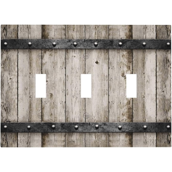 EFEMF-Farm Vintage Brown Wood Wooden 3 Gang Light Switch Plate Decorative Triple Toggle Wall Plate Cover Electrical Faceplate Switch Face Plate
