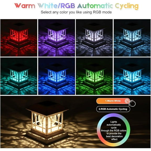 EFEMF-Fence Post Solar Lights, Crackle Glass Solar Post Cap Lights, 20 Lumens, Warm White & RGB Automatic Cycling 2 Modes for 3.6x3.6 4x4 4.5x4.5 5x5 Vinyl Wooden Posts Decoration, White (1 Pack)