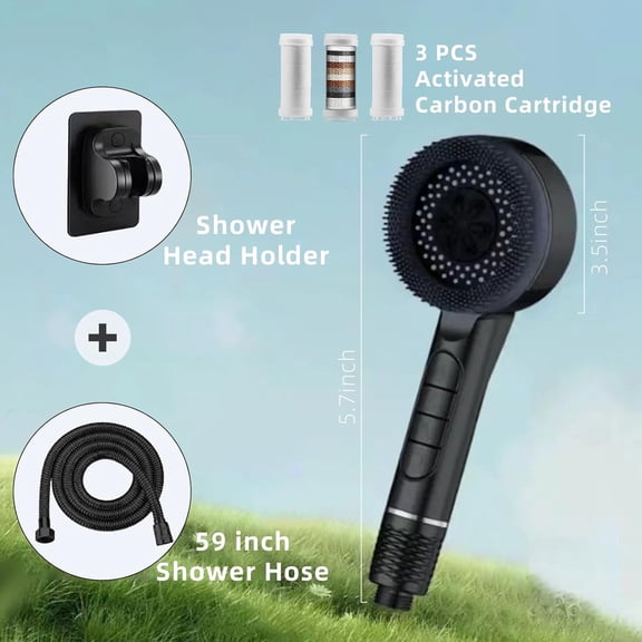 EFEMF-Filtered Shower Head, 4 Spray Modes ShowerHead with Handheld,High Pressure Filter Shower Head with Hose,3.5 inch Round Water Softener Filters Beads for Hard Water,Black
