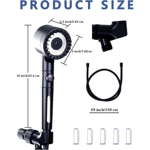 EFEMF-Filtered Shower Head with Handheld, Black High Pressure Shower Head with Hose, Removable 3+1 Spray Modes Filtered Showerhead for Hard Water, Power Wash Showerhead to Clean Tub, Tile & Pet Bath