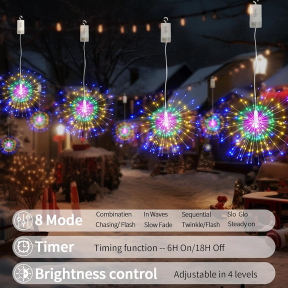 EFEMF-Firework Lights 4 Pack,120 LED Copper Wire Starburst String Light Battery Operated, 8 Modes sparkling Lights with Remote, Valentines Day Decorations Hanging Lights for Party Patio (Multi-colore