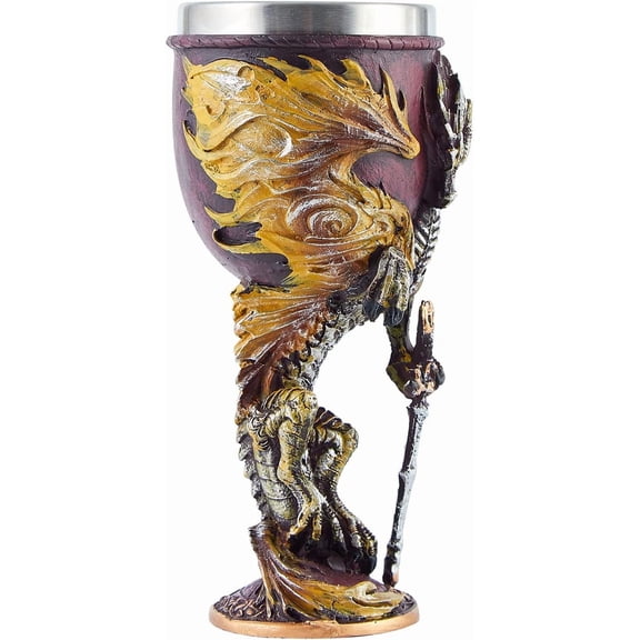 EFEMF-Flame Dragon Goblet Stainless Steel Dungeons and Dragons Gift Chalice Wine Goblet 7 oz. (Yellow Flame Dragon)