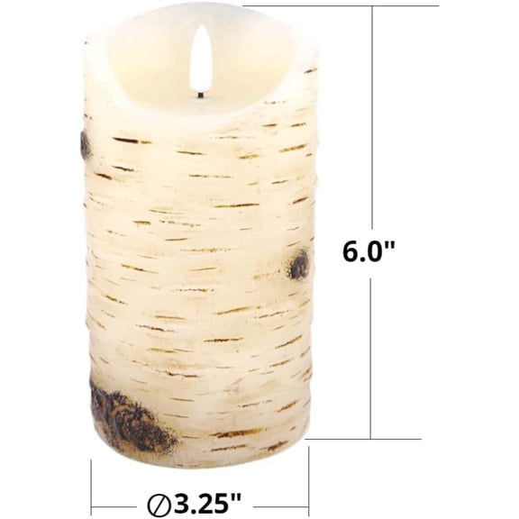 EFEMF-Flameless Candles LED Candles Birch Bark Effect Set of 2 (D:3.25" X H:6") Ivory Real Wax Pillar Battery Operated Candles with Dancing LED Flame 10-Key Remote Control and Cycling 24 Hours Timer