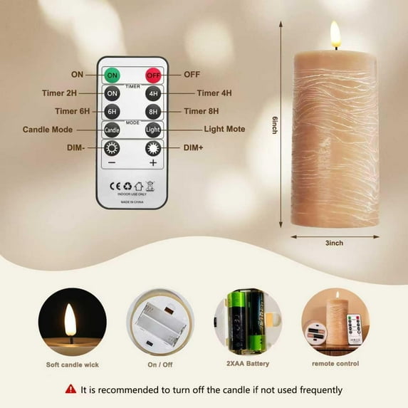 EFEMF-Flameless Candles with Remote Timer: 2 PCS 6"x3"Electric Led Memorial Candles Light Battery Operated for Indoor Outdoor Votive Decorative