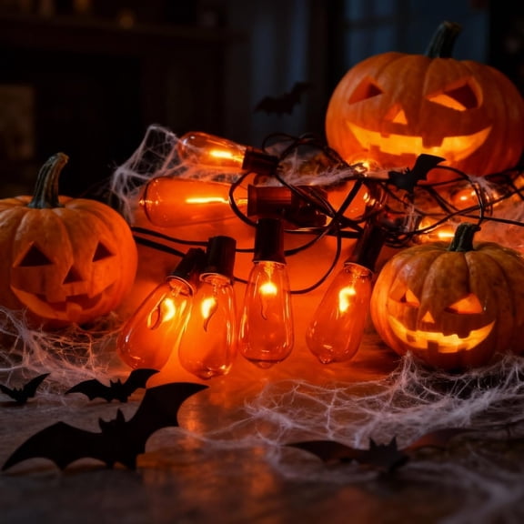 EFEMF-Flickering Orange Lights Bulbs, Halloween Flicker Flame Light Bulbs, ST40 Bulb Dances with a Flickering Orange Glow, Edison Bulbs for Outdoor, Halloween, 1 Watt E17 Intermediate Base- 10 Pack