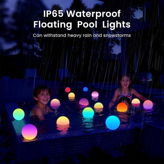 EFEMF-Floating Pool Lights, 3-inch RGBW Color Changing Swimming Pool Lights, IP65 Waterproof LED Ball Light, Bathtub Lamp, Remote Control, Sphere Orb Light for Patio, Yard & Pool Dcor (1 Pack)
