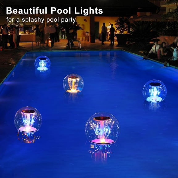 EFEMF-Floating Pool Lights, Waterproof Fireworks Solar Pool Lights That Float, 7" Color Changing Led Solar Floating Light Balls for Pond Party Garden Decorations, Cool Outdoor Decor (Black, 2 PCS)