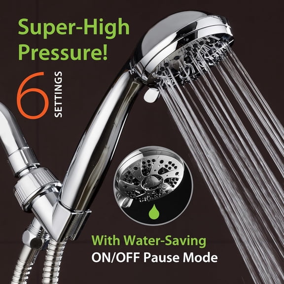 EFEMF-For California High Pressure 6-Setting 3.5" Chrome Face Handheld Shower with Hose for Ultimate Shower Experience! Officially Tested to Meet Strict US Quality & Performance Standards!