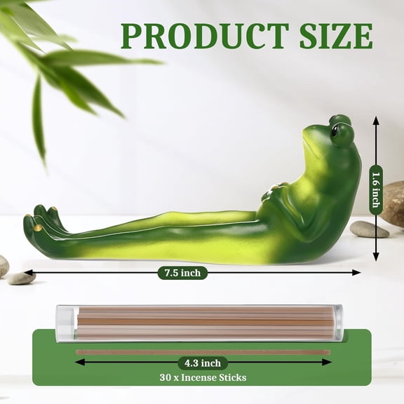 EFEMF-Frog Incense Stick Holder, Green Frog Incense Burner with 30 Sandalwood Sticks, Ash Catcher Stand Gift for Aromatherapy, Yoga, Relaxing Meditation, Home Living Room Office Decor